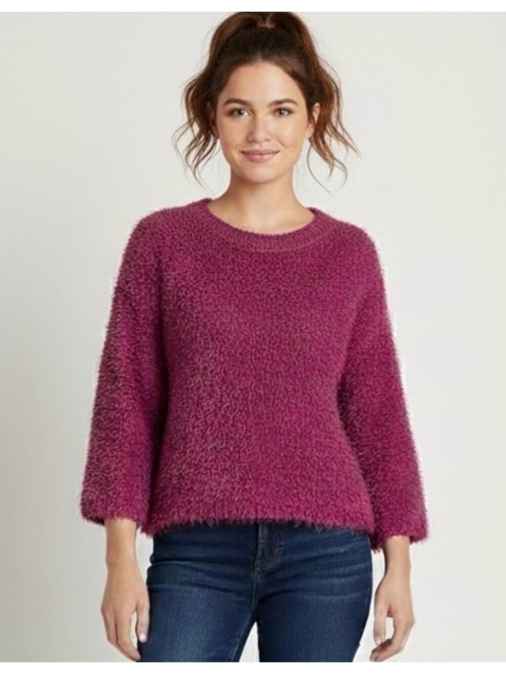 Vintage Y2K Magenta Purple Eyelash Textured Pullover Sweater - Medium